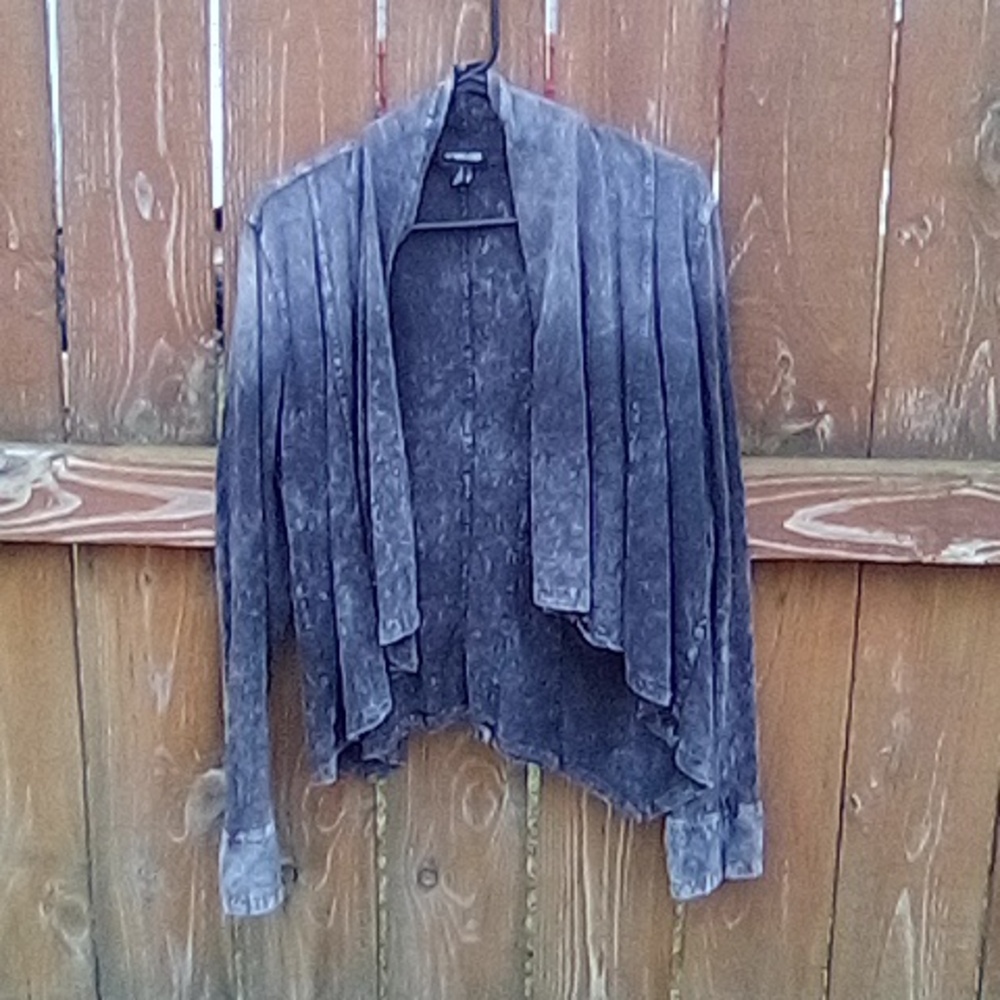 Ronen Chen Open-Front Cardigan/Top/Jacket, Black, Acid Washed, EUC